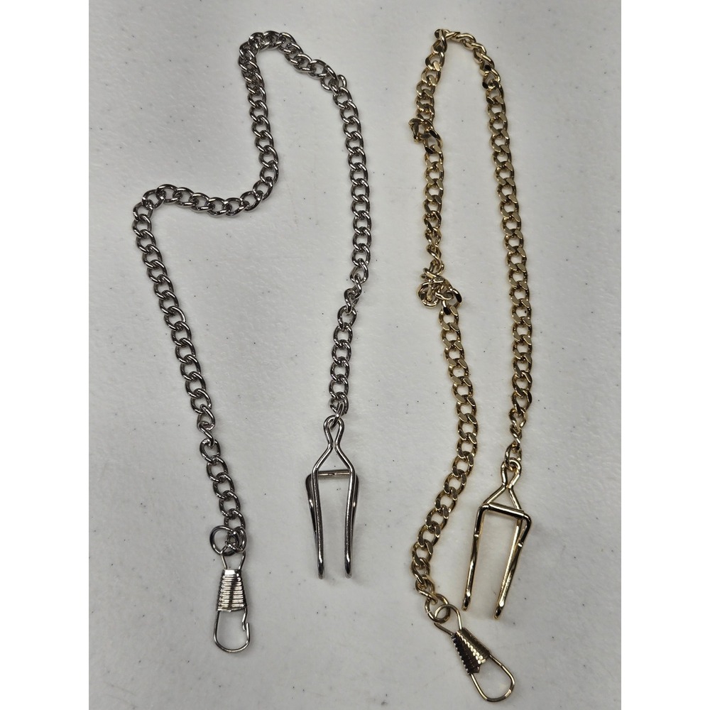 Set of 2 Vintage Style Pocket Watch Chains Gold and Silver Tone Curb Link 14.5"